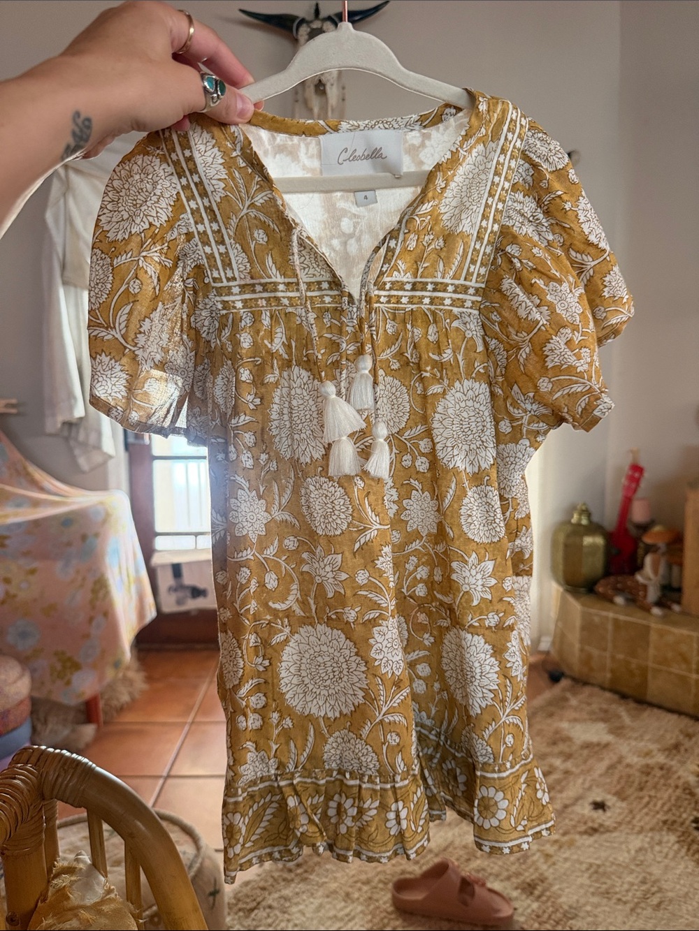 Cleobella Mustard Floral Tassel Peasant dress- mommy and me matching available